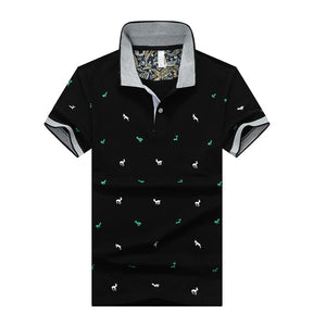 Polo Shirt  Cotton Solid Color Deer Print