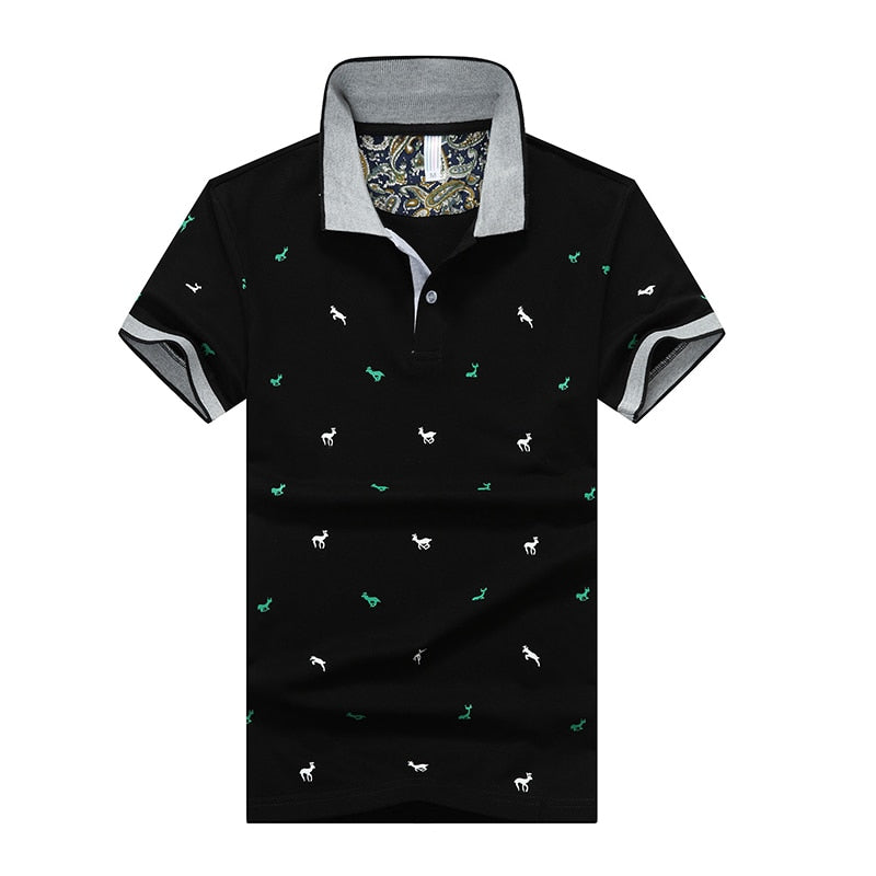 Polo Shirt  Cotton Solid Color Deer Print