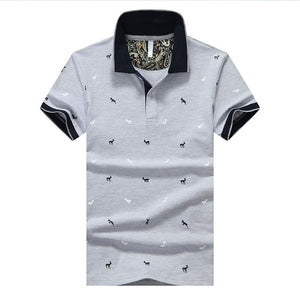 Polo Shirt  Cotton Solid Color Deer Print