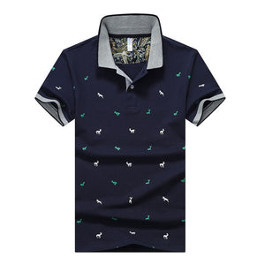 Polo Shirt  Cotton Solid Color Deer Print